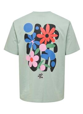 T-shirt Only and Sons Flower verte pour homme