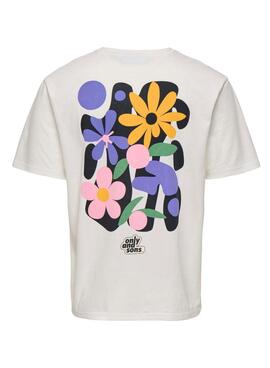 T-shirt Only and Sons Flower blanc pour homme