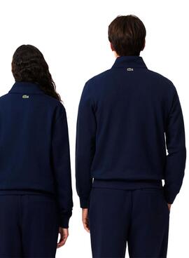 Sweatshirt Lacoste à col montant et fermeture éclair marine pour homme et femme