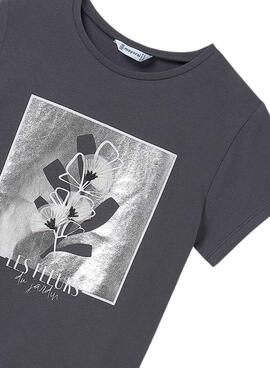 T-shirt Mayoral brodé fleur gris pour fille