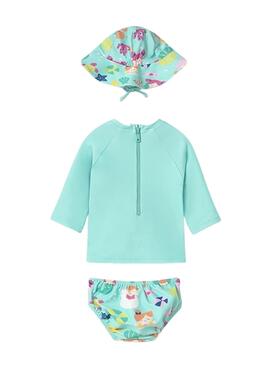 Ensemble de 3 pièces Mayoral pour bébé, comprenant un maillot de bain vert.