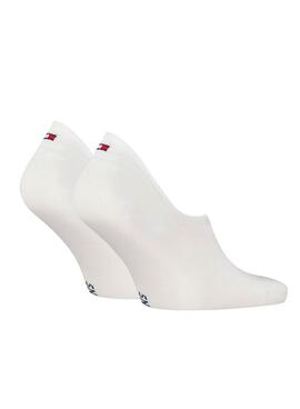 Paquet de deux chaussettes invisibles blanches Tommy Jeans Uni Footie pour homme et femme.