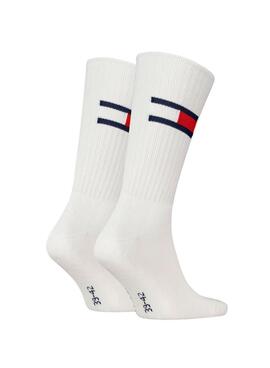 Ensemble de deux chaussettes Tommy Jeans UNI blanches pour hommes et femmes