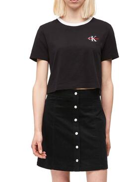 T-Shirt Calvin Klein Monogram Crop Noir Femme