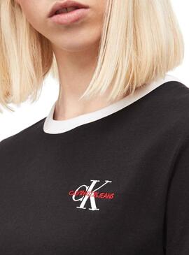T-Shirt Calvin Klein Monogram Crop Noir Femme