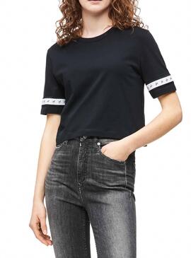 T-Shirt Calvin Klein Monogram Tape Noir Femme