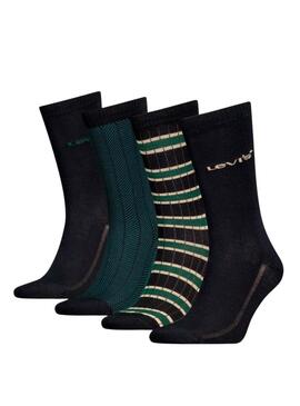 Boîte cadeau 4 chaussettes Levi's noires et vertes pour homme