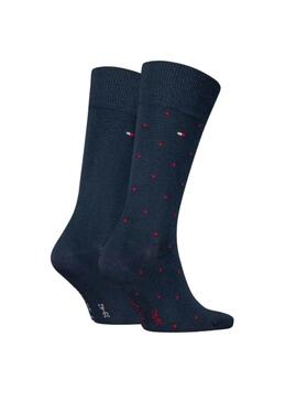 Paquet de 2 chaussettes à pois bleus Tommy Hilfiger pour homme.