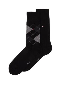 Paquet de deux chaussettes Tommy Hilfiger noires à losanges pour homme