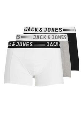 Pack 3 Boxers Jack and Jones Sense noir, gris et blanc pour homme