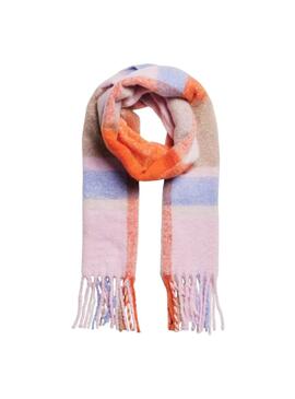 Écharpe Pieces Bea rose à carreaux multicolores pour femme