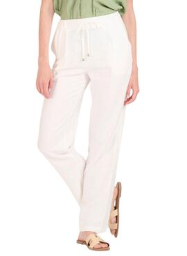 Pantalon satiné Naf Naf Marbel blanc pour femme.