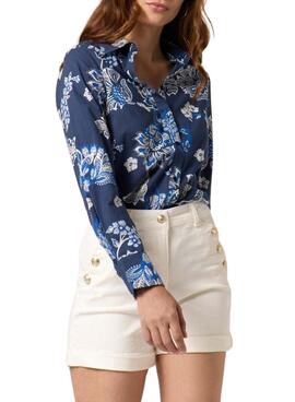 Chemise Naf Naf à imprimé floral bleu marine pour femme