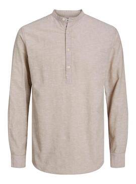 Chemise en lin beige Jack and Jones pour homme