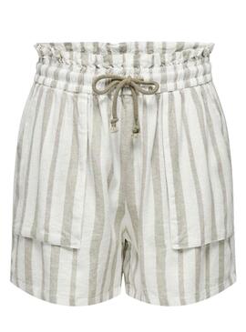 Shorts Uniquement Cher Lin Listes Beige Pour Femme