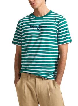 T-shirt Pepe Jeans Striped Eggo Vert Pour Homme