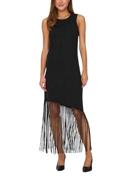 Robe Only Zinna à franges noire pour femme