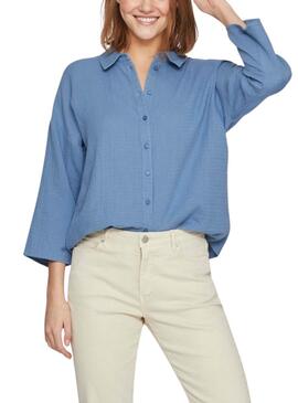 Chemise Vila Vilania à boutons 3/4 bleue pour femme
