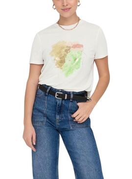 T-shirt Only Free Leaf blanc pour femme.
