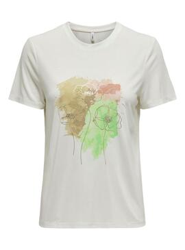 T-shirt Only Free Leaf blanc pour femme.