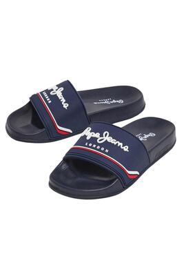  Tongs Pepe Jeans Slider bleu marine pour enfant.