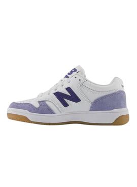 Chaussures New Balance PSB480 blanches et mauves pour enfants.