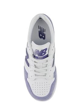 Chaussures New Balance PSB480 blanches et mauves pour enfants.