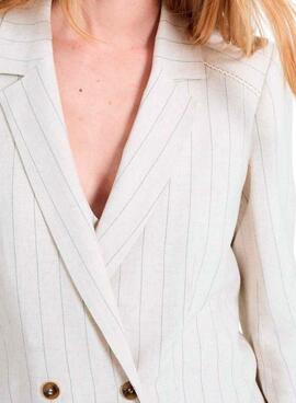 Veste américaine Naf Naf à rayures diplomatiques beige pour femme