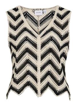 Veste Vila Viserilda au crochet beige et noir pour femme.