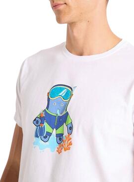 T-shirt Le poulpe Snorkel blanc pour homme