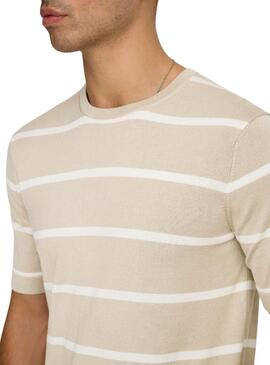 T-shirt Only and Sons Wyler à rayures beige pour homme