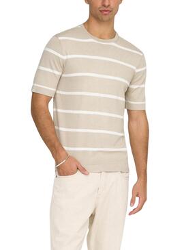 T-shirt Only and Sons Wyler à rayures beige pour homme