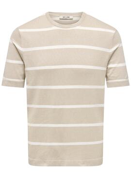 T-shirt Only and Sons Wyler à rayures beige pour homme