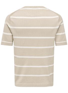 T-shirt Only and Sons Wyler à rayures beige pour homme