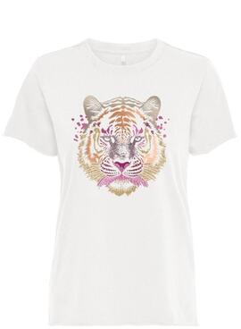 T-shirt Only Lucia tigre blanc pour femme