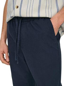 Pantalon Only and Sons Linus bleu marine pour homme.