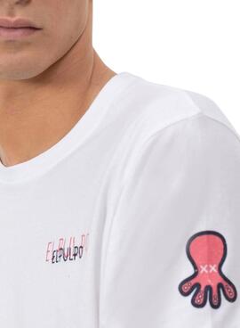   T-shirt El Pulpo Triplelogo blanc et rose pour homme