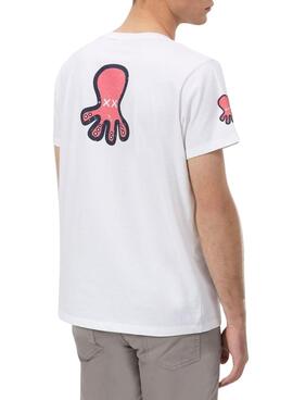   T-shirt El Pulpo Triplelogo blanc et rose pour homme