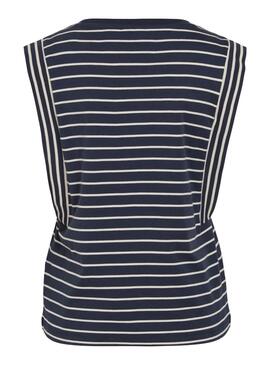 T-shirt Vila Viveriana bleu marine et blanc pour femme.