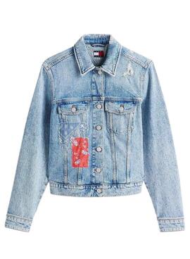 Veste en jean Tommy Jeans Classic Trucker bleue pour femme.