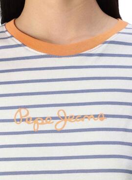 T-shirt Pepe Jeans Elba rayures bleues et rouges pour femme