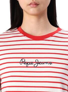 T-shirt Pepe Jeans Elba rouge et blanc pour femme