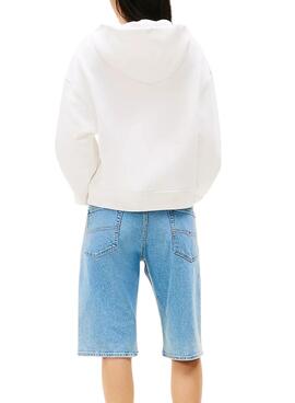 Sweat à capuche Tommy Jeans Badge blanc pour femme