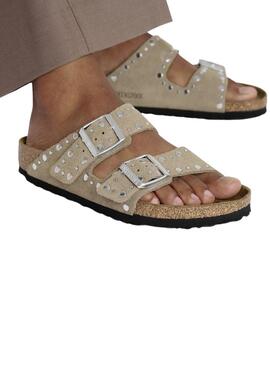 Sandales Birkenstock Arizona Rivet beige pour femme