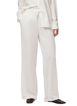 Pantalon Pieces Pia Wide blanc pour femme