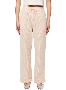 Pantalon Pieces Sally à rayures toastées pour femme.