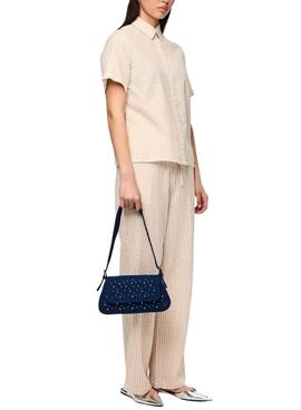 Pantalon Pieces Sally à rayures toastées pour femme.