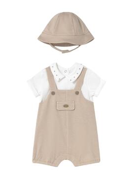 Grenouillère, salopette et bonnet beige Mayoral pour bébé