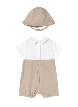 Grenouillère, salopette et bonnet beige Mayoral pour bébé