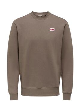 Sweat à capuche Only and Sons Dawson marron pour homme.
